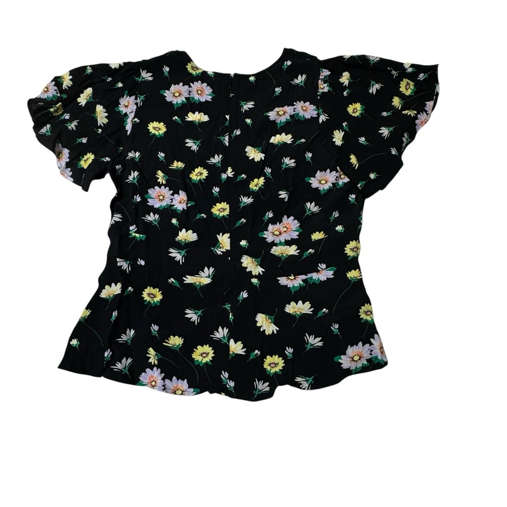 LOFT Top‎ Women's Sz 6 Black Peplum Style Floral Short Sleeve Blouse Back Zipper